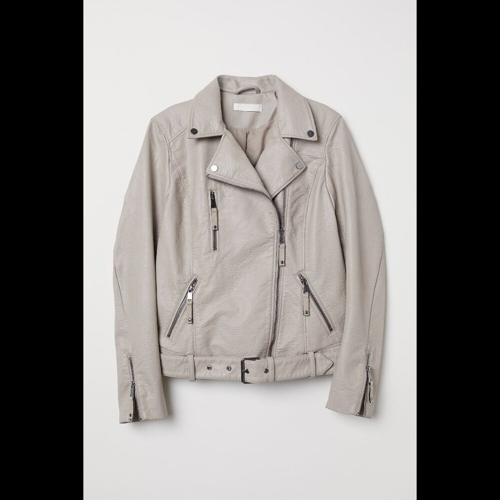H&M Beige Faux Leather Moto Jacket | US 2 / EUR 34 | NWT